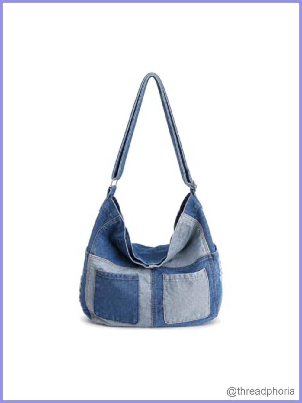 Denim Crossbody Bag Multi-Pocket Slouchy Hobo Shoulder Purse